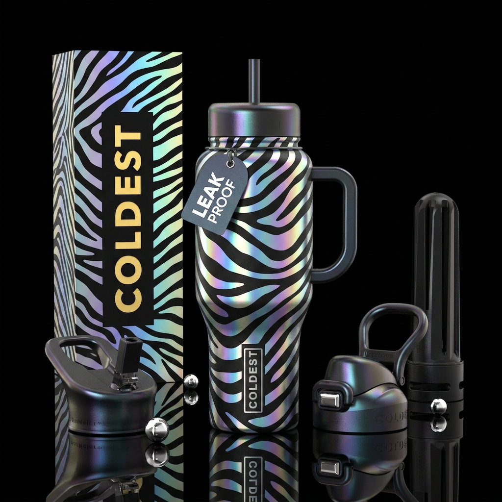 Pearlized zebra stripes water bottle design