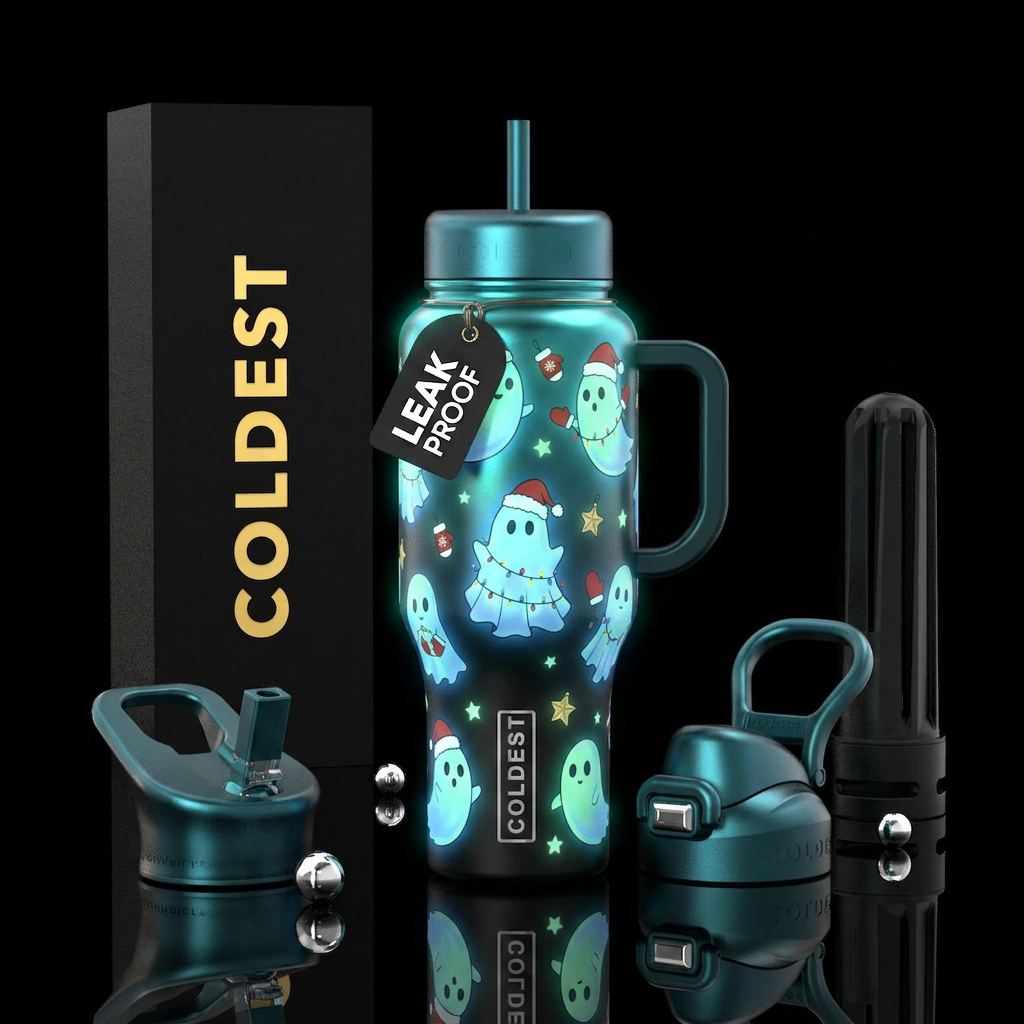 Glowie Christmas ghosts water bottle design