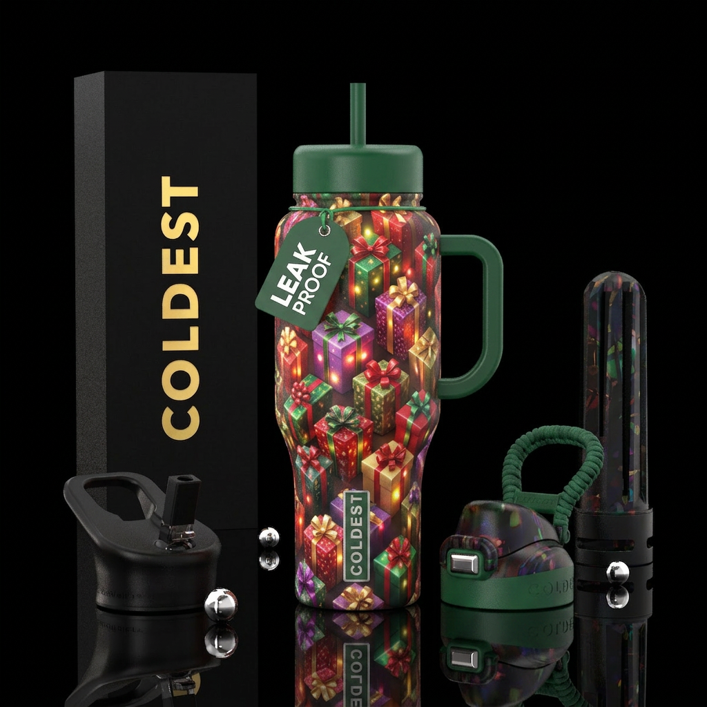 Glowie Christmas presents water bottle design