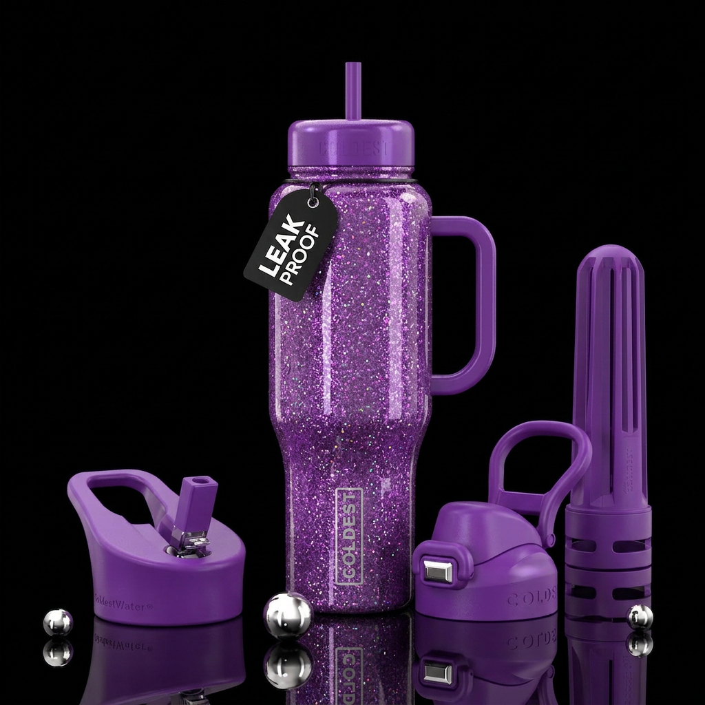 Just glittery purple water bottle design