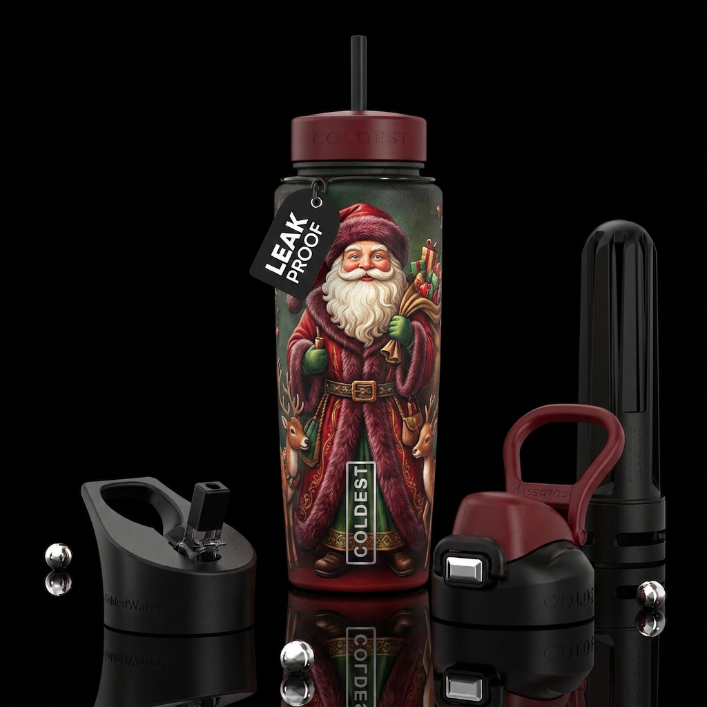 Old world Santa water bottle design