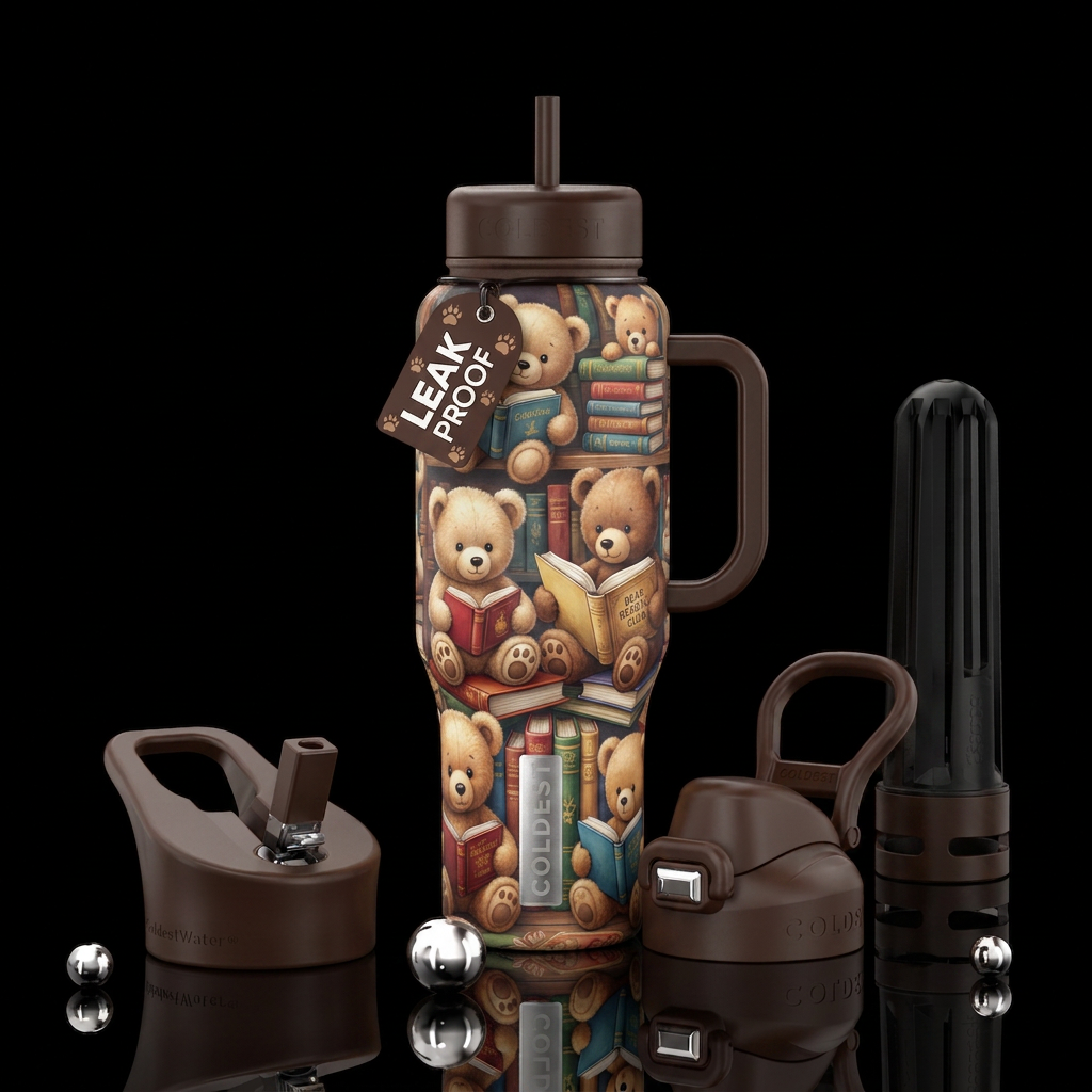 Teddy bears reading a book water bottle design