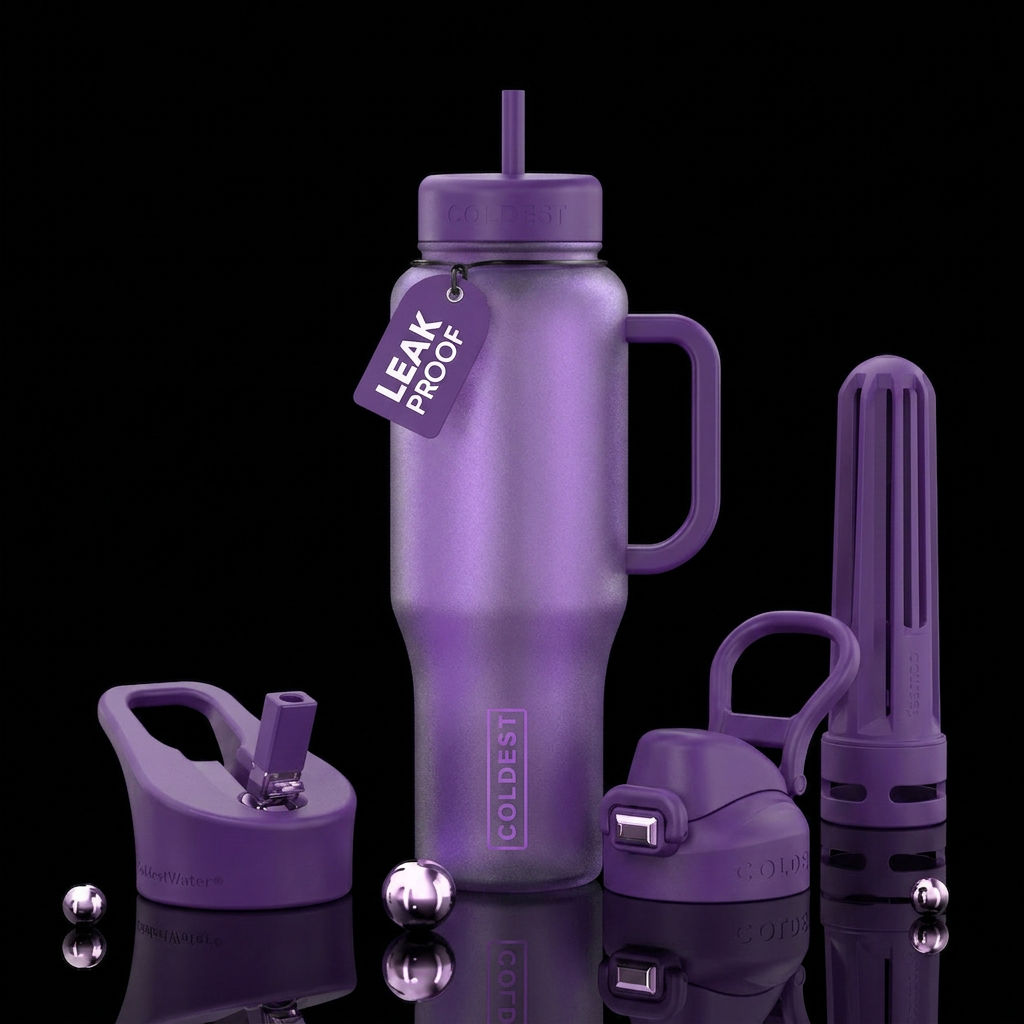 Frosted purple water bottle design