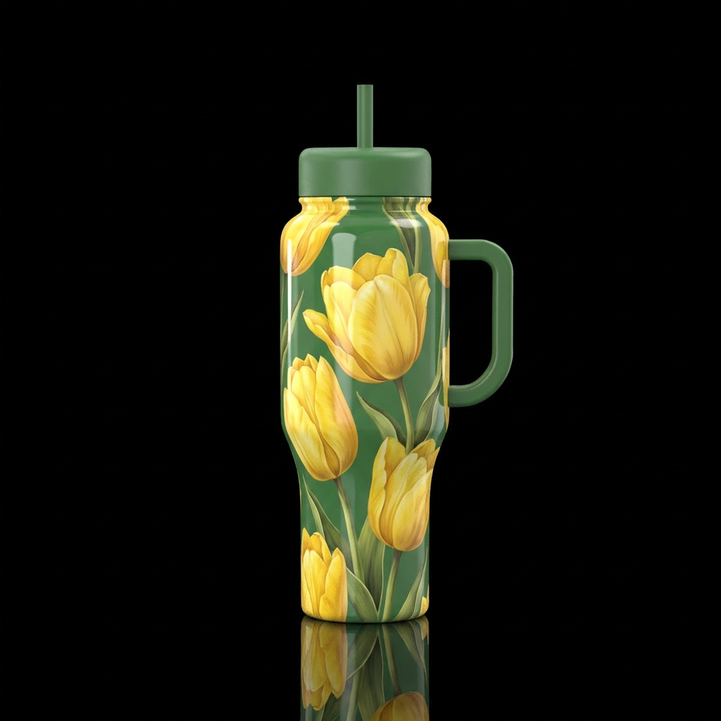 Tulip garden water bottle design
