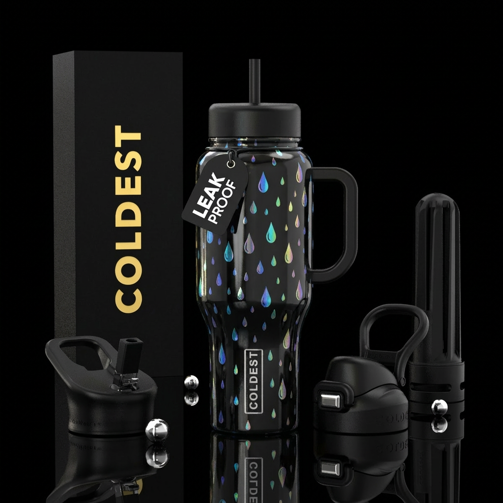Moonlight raindrops water bottle design