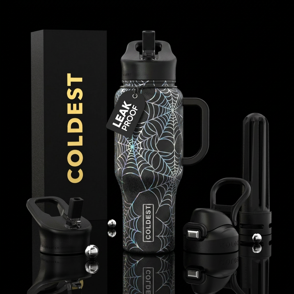 Moonlight Spiderwebs water bottle design