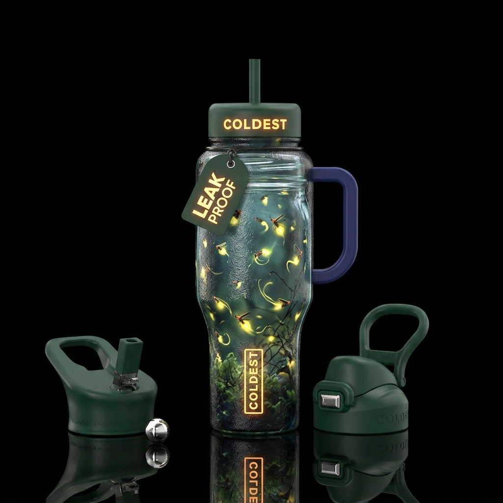 Jar of fireflies water bottle design
