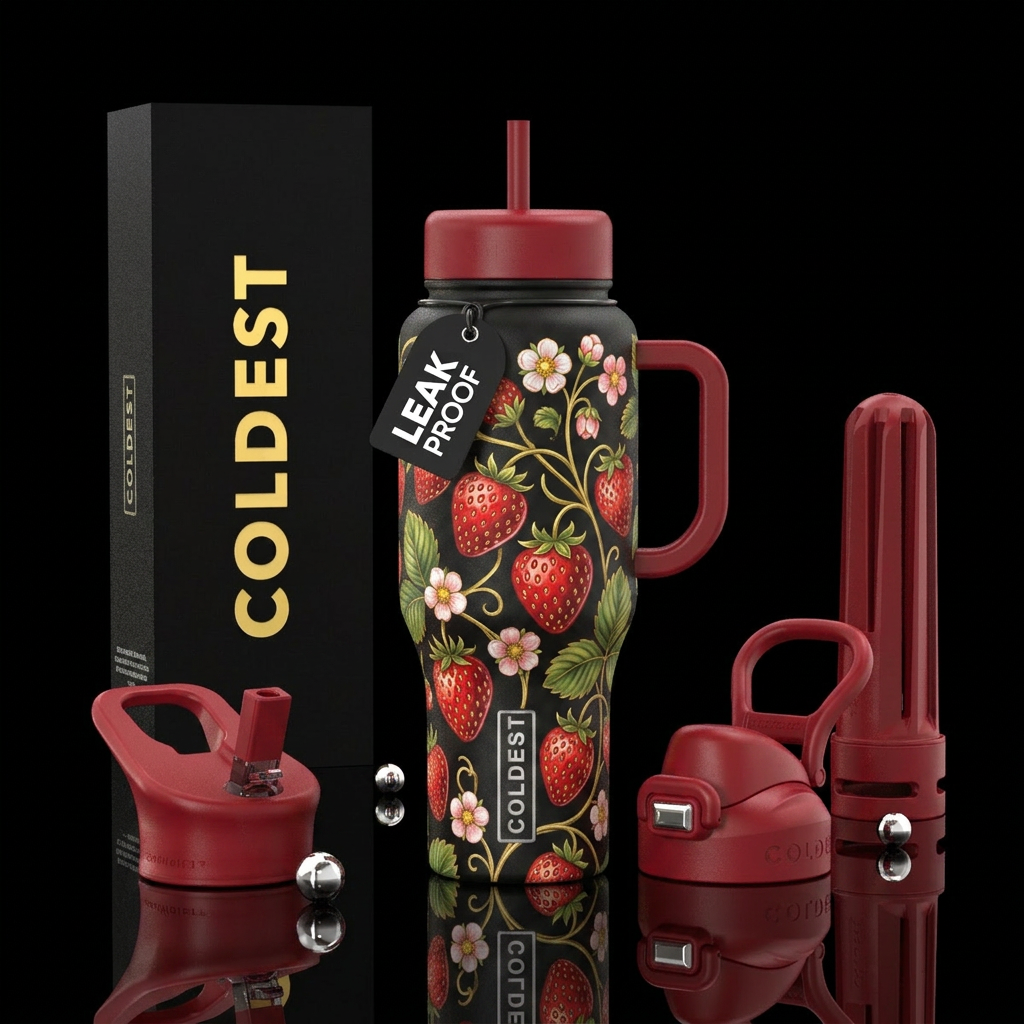 Strawberry garden water bottle design