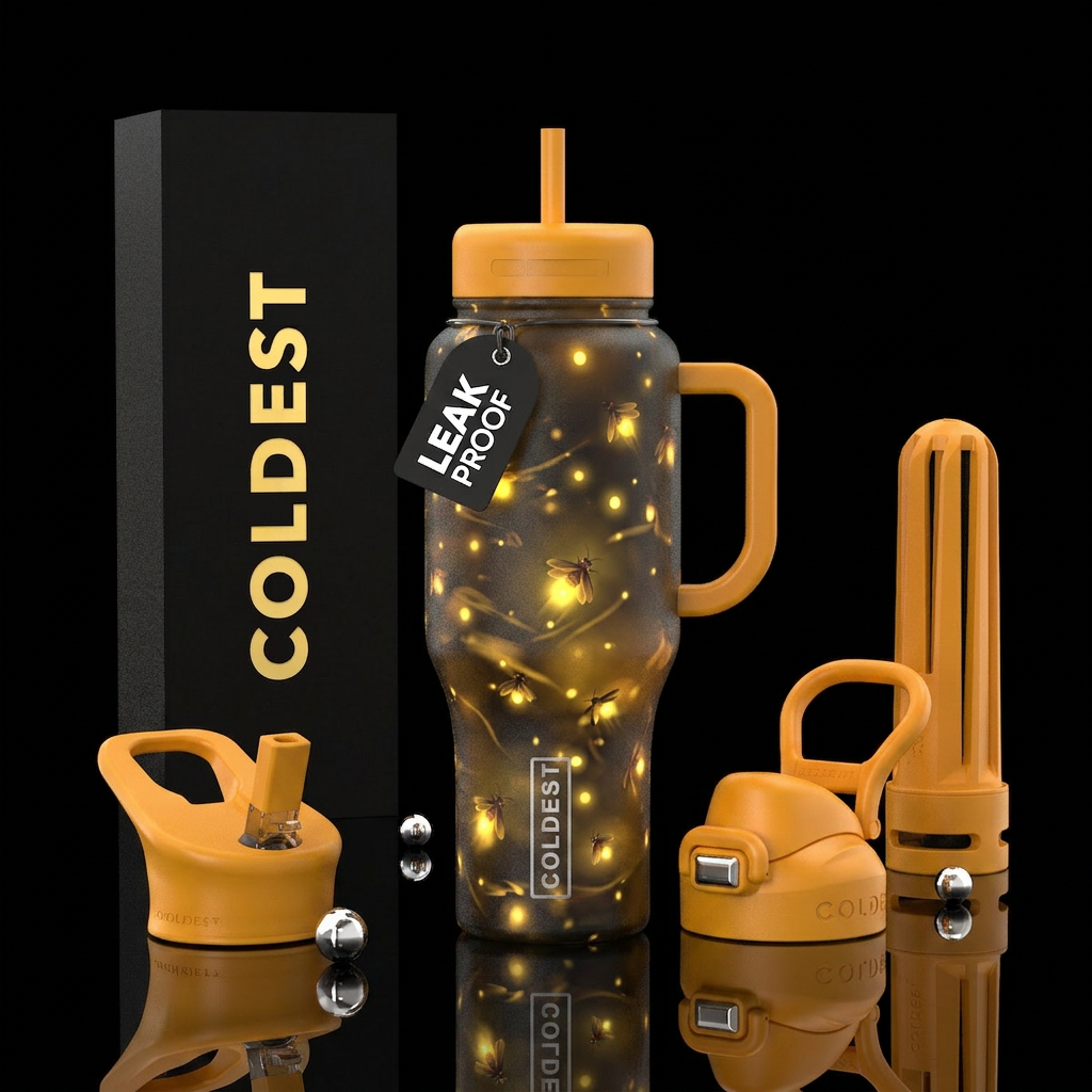 Autumn fireflies water bottle design