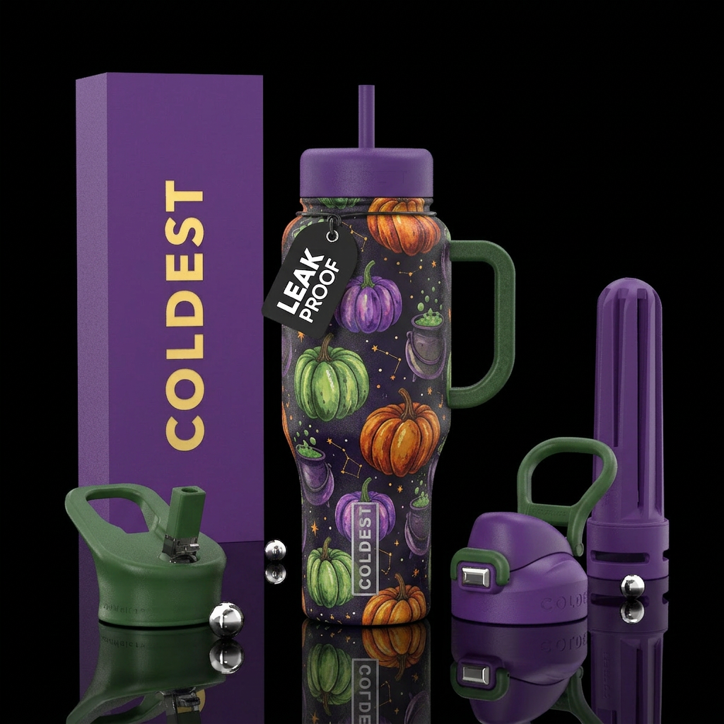 Halloween green and purple witchy and heirloom pum... water bottle design