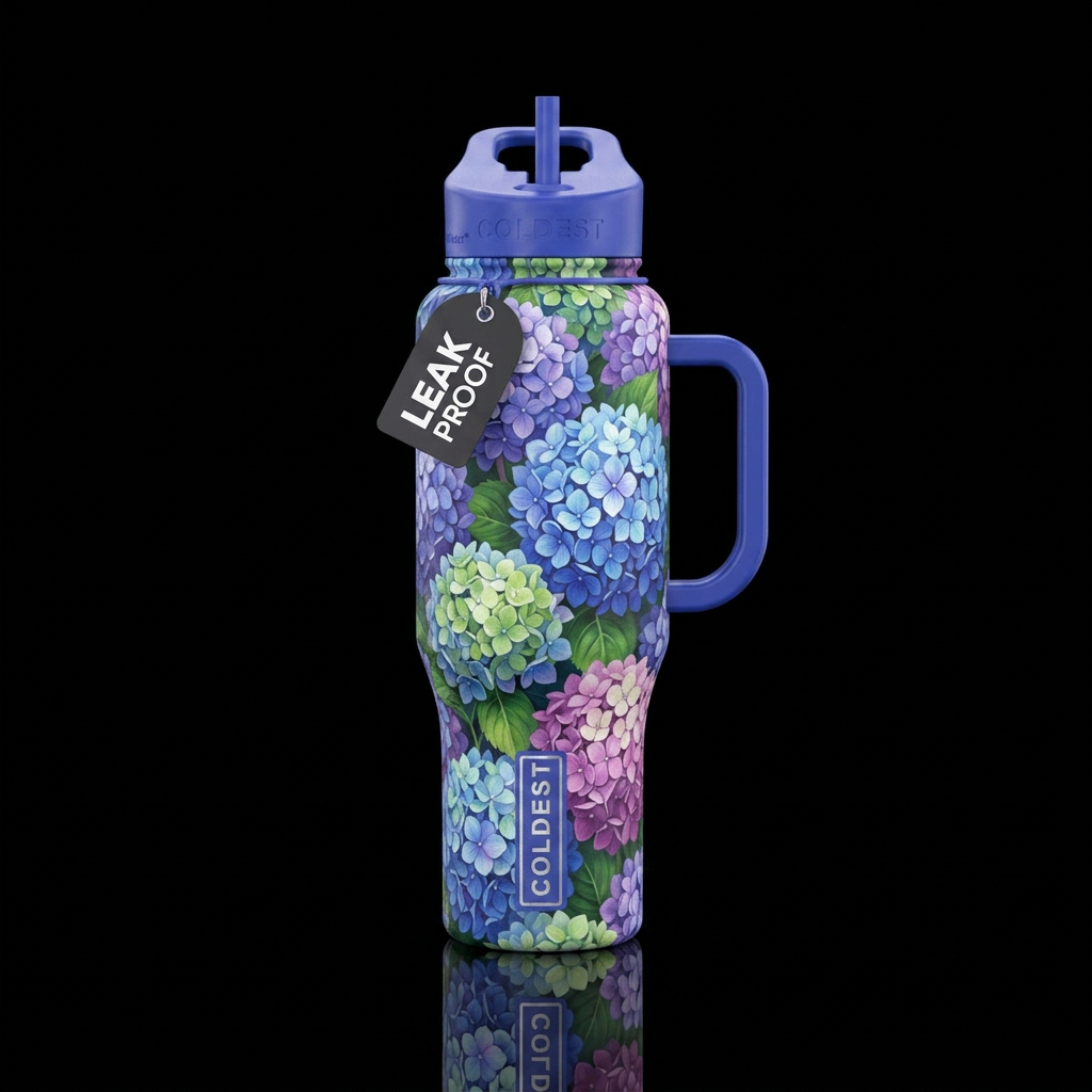 Hydrangea garden water bottle design