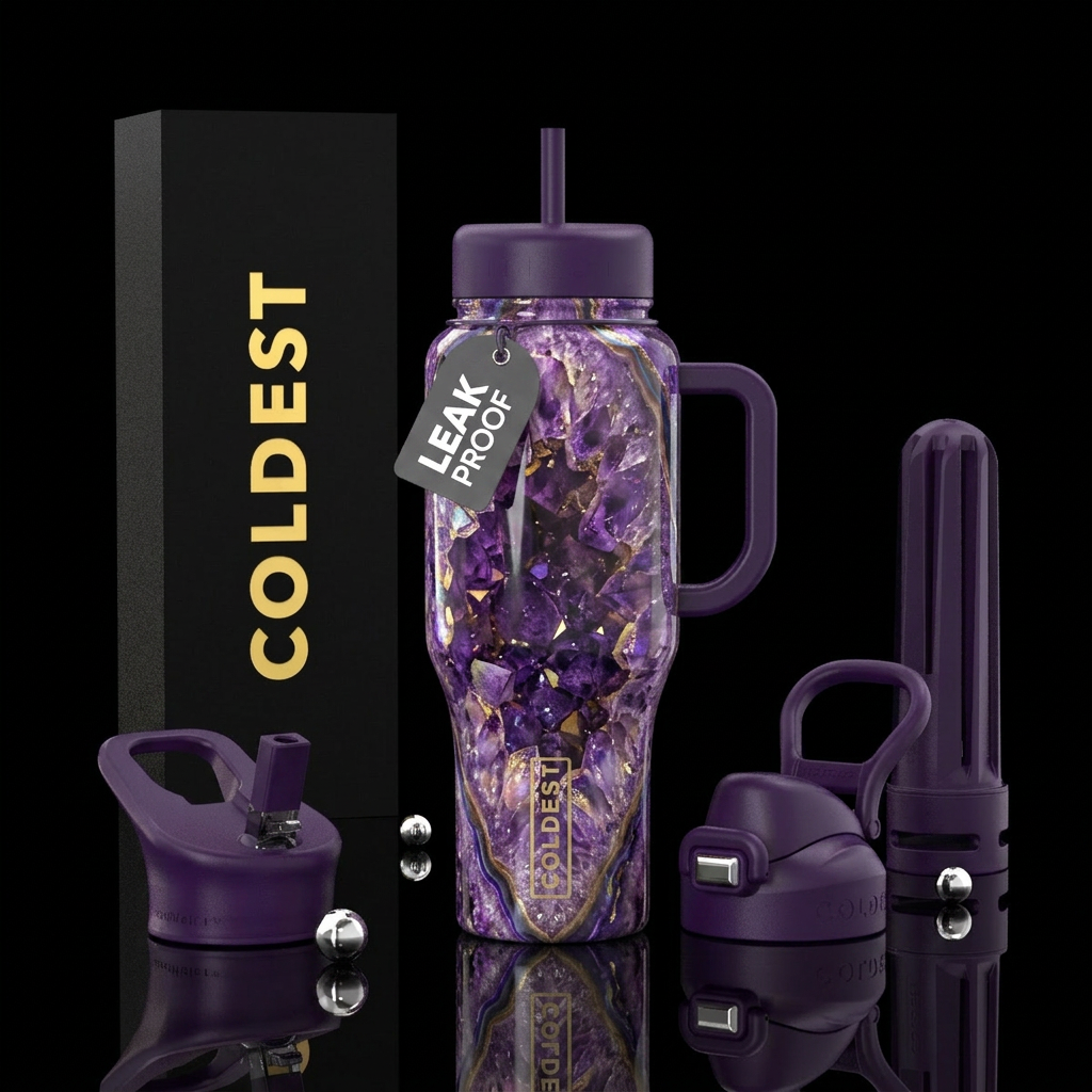 purple geode design water bottle design