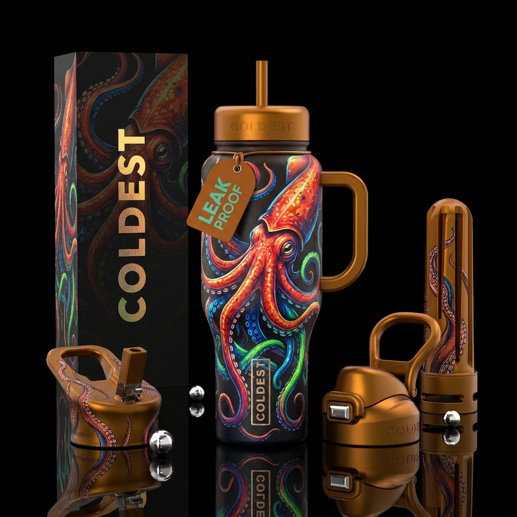 Giant squid water bottle design