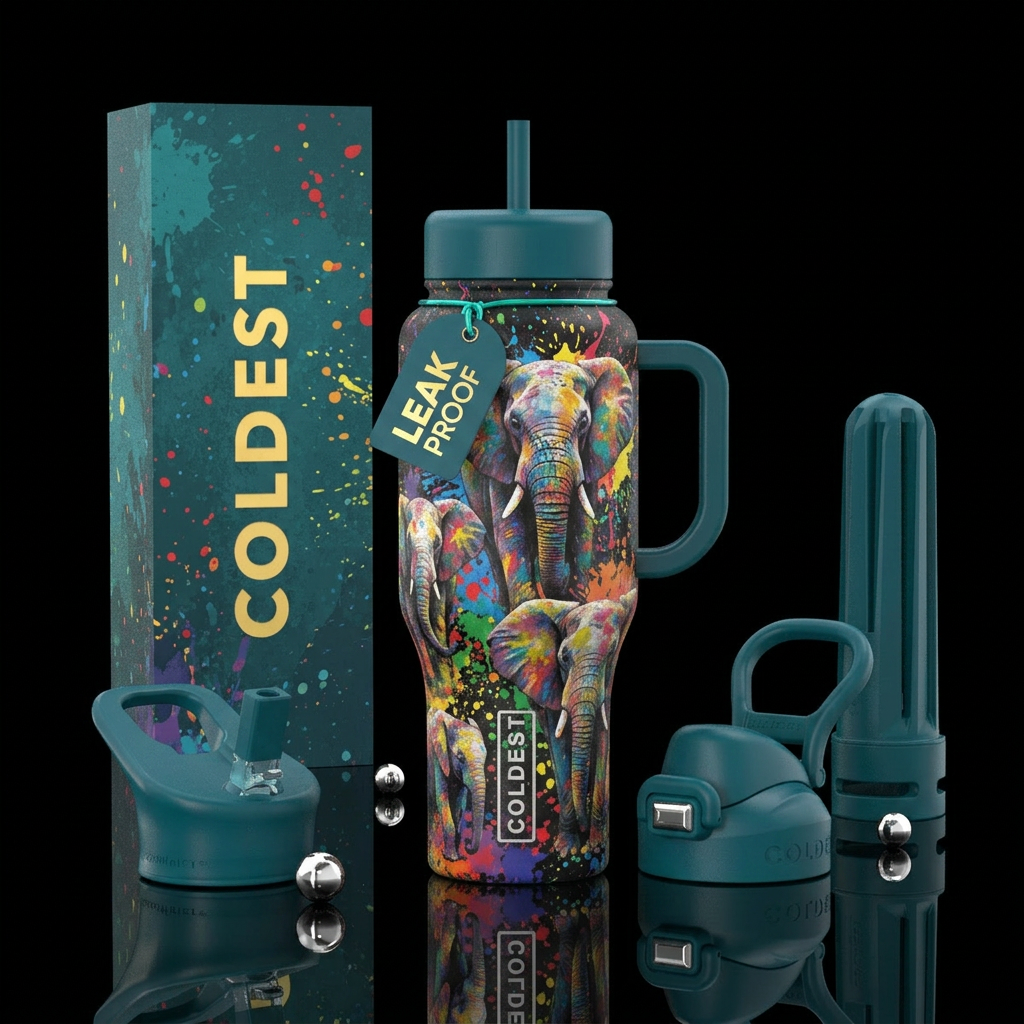 Elephant Splatters water bottle design