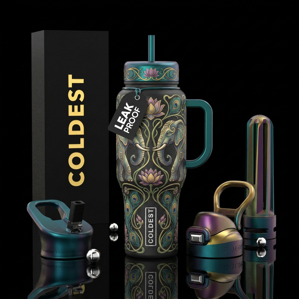elephants in Art Nouveau style water bottle design