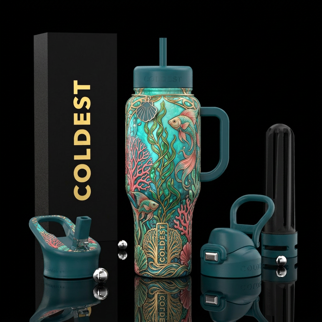 coral reef art nouveau style water bottle design