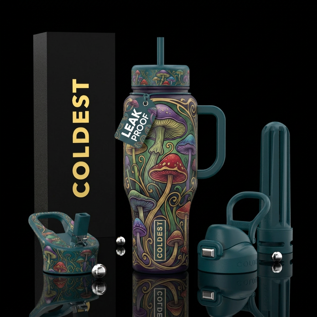 mushrooms artnouveau style water bottle design