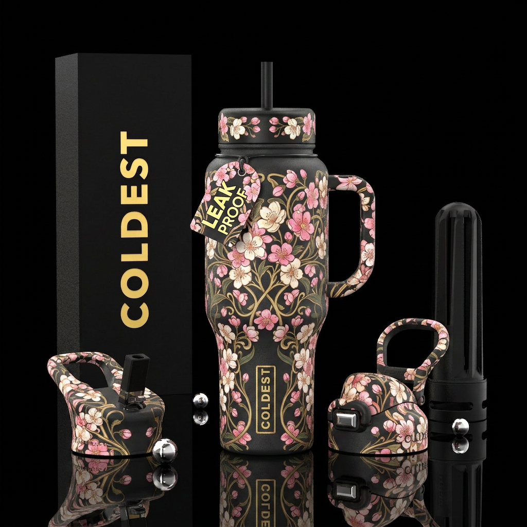 Cherry blossoms art nouveau style water bottle design