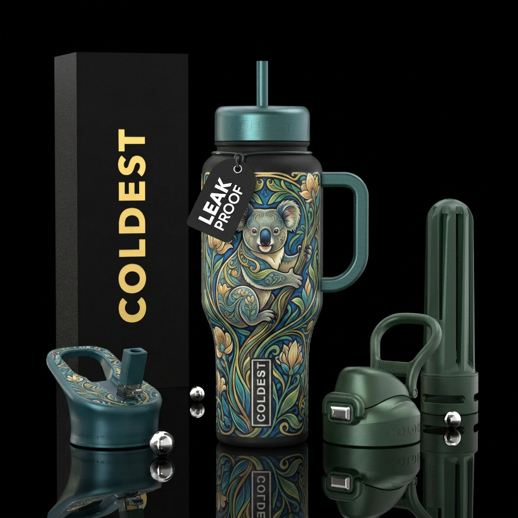 koala art nouveau style water bottle design