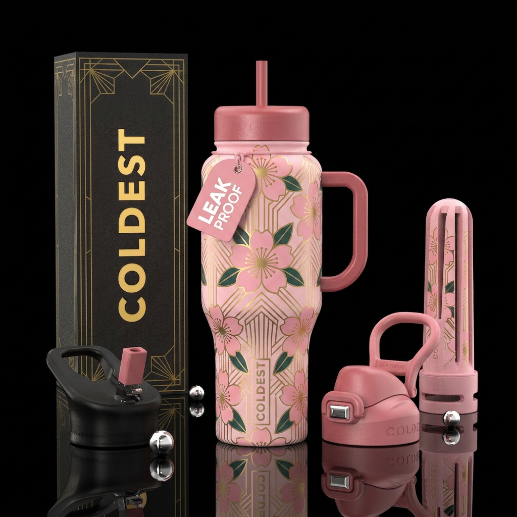 cherry blossoms art deco style water bottle design