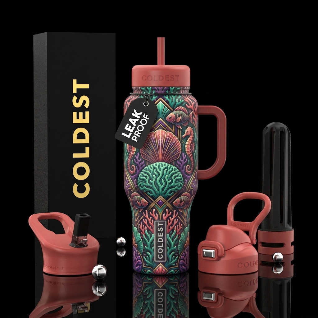 Coral Reef Art Deco Style water bottle design