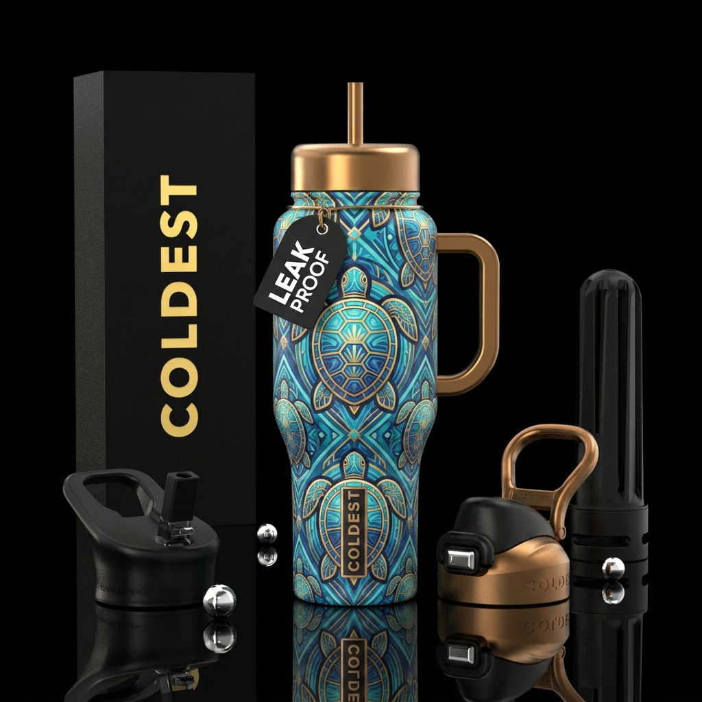 turtles art deco style water bottle design