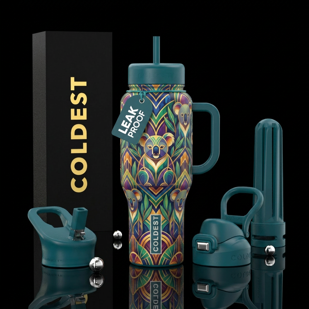 koalas art deco style water bottle design
