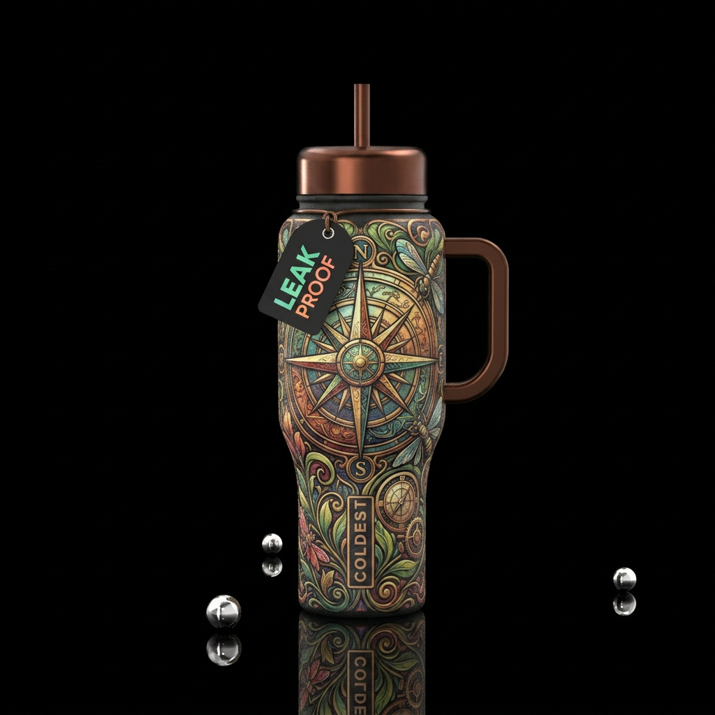 Compass Art Nouveau style water bottle design