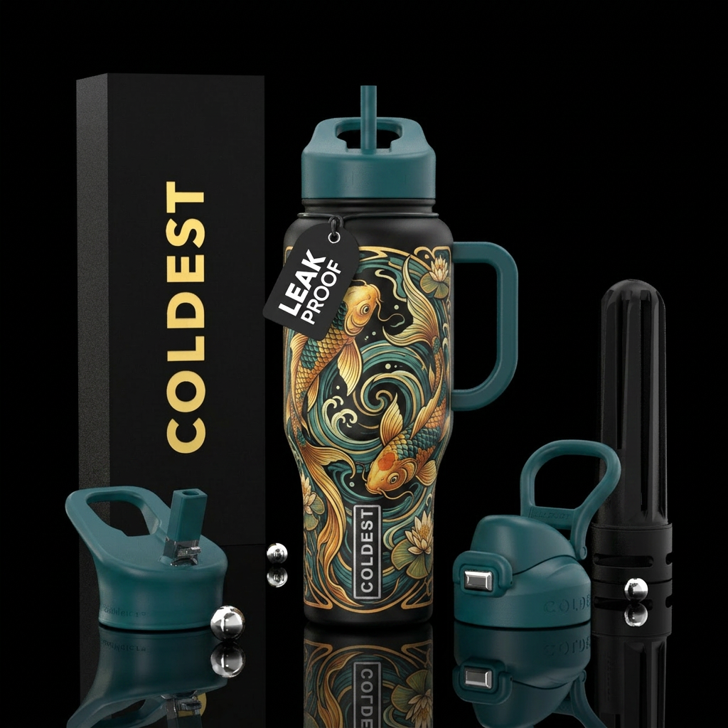 koi fish art nouveau style water bottle design