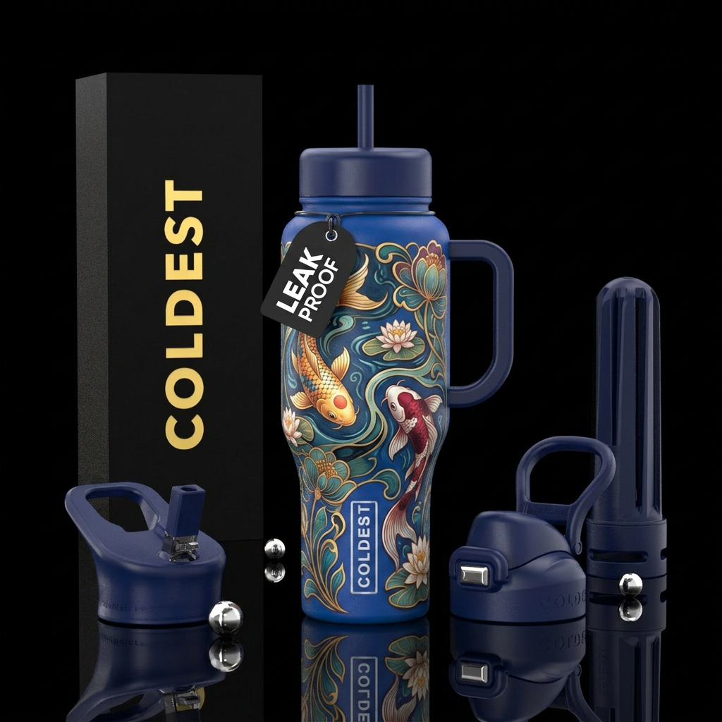koi fish art nouveau style water bottle design