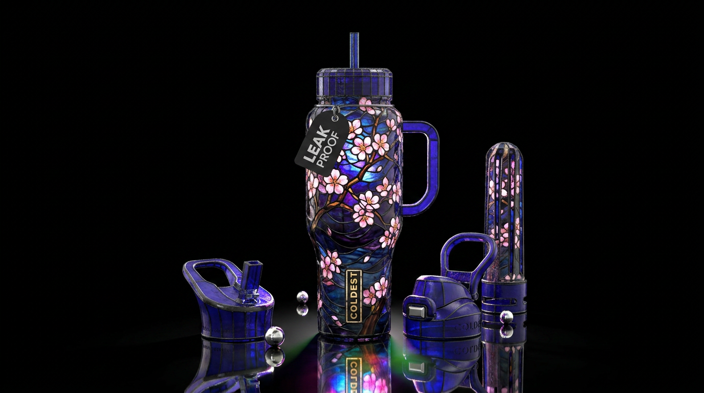 stained glass cherry blossom nights water bottle design