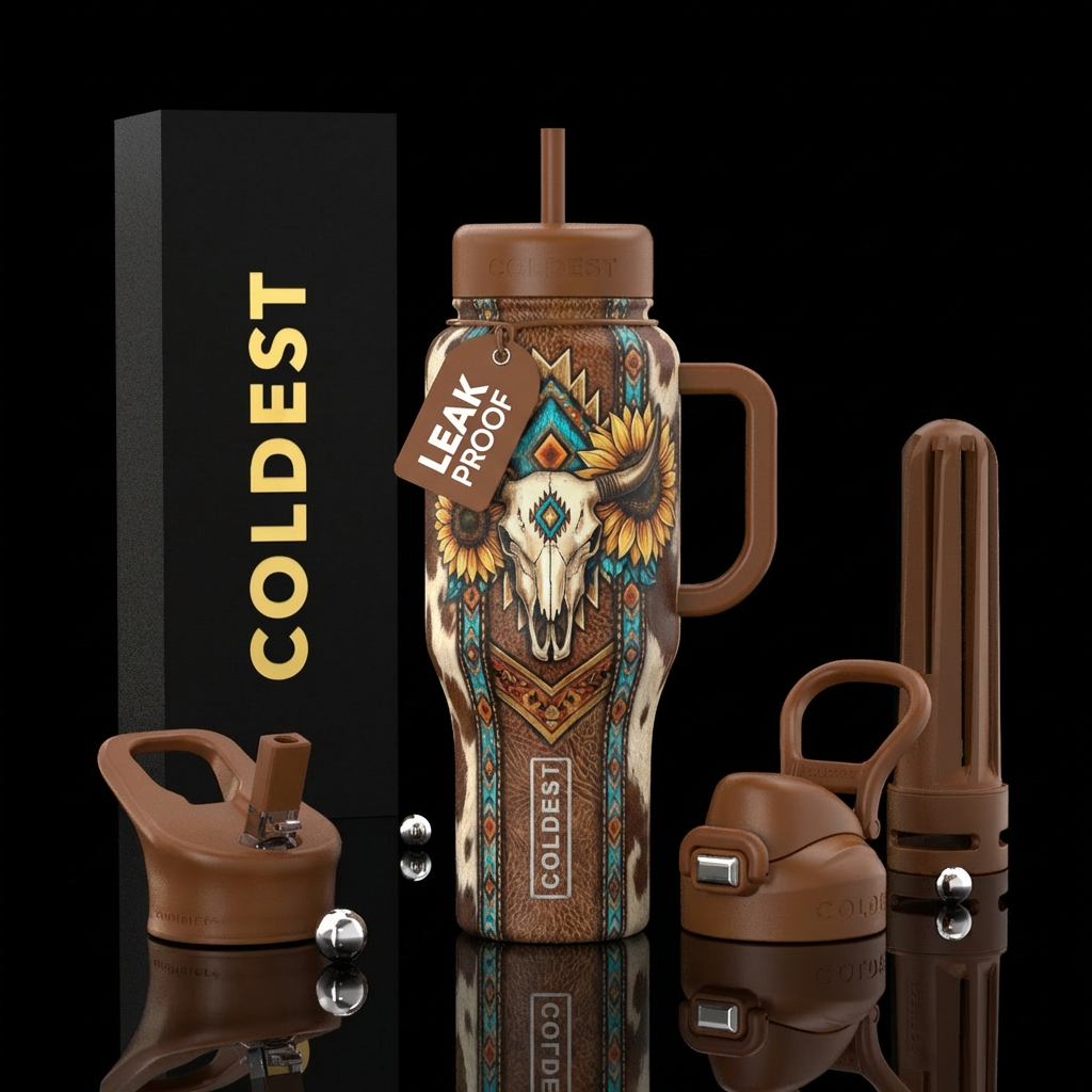 Tribal, beach sunflower, Western, cow skull, patte... water bottle design