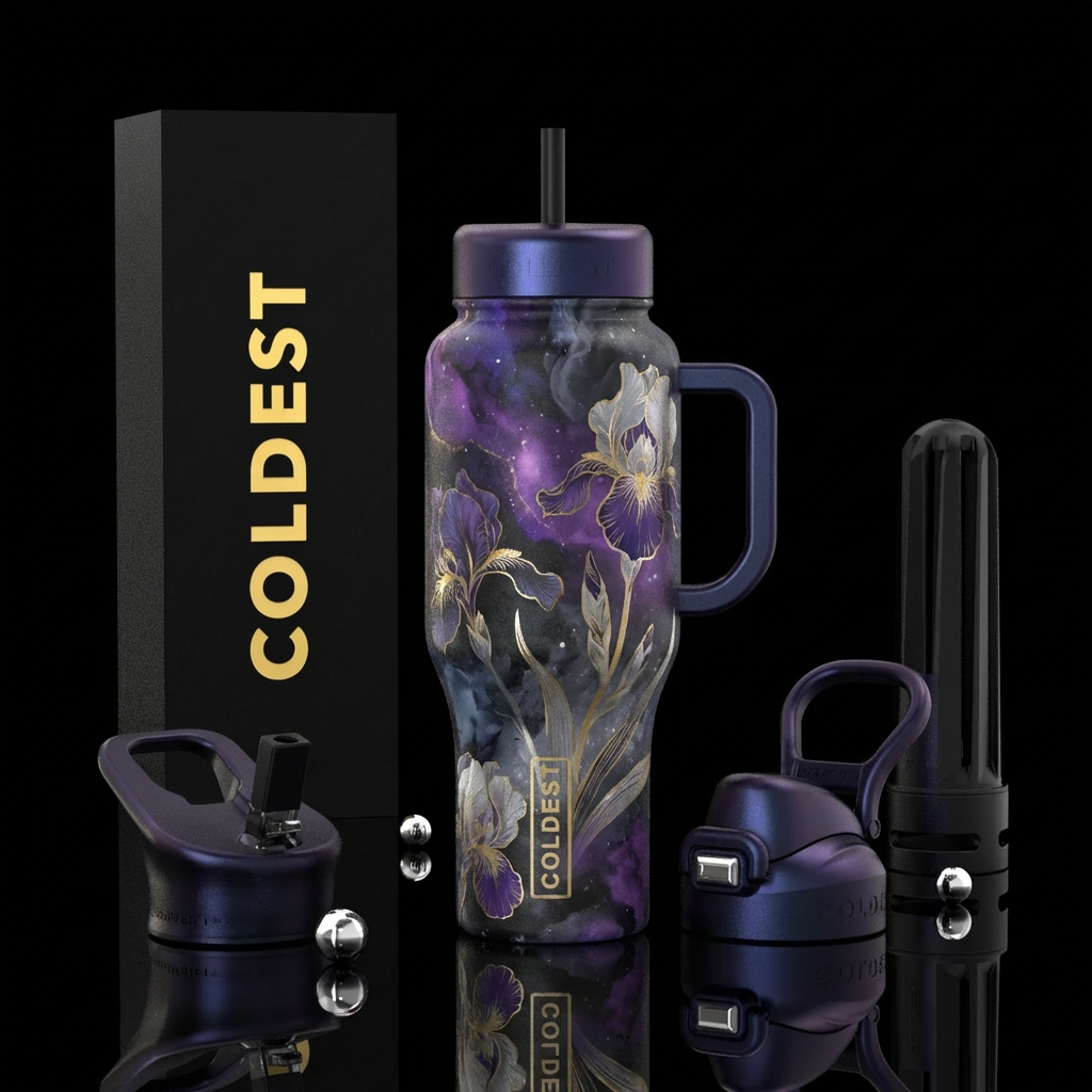 Darkest mood iris water bottle design