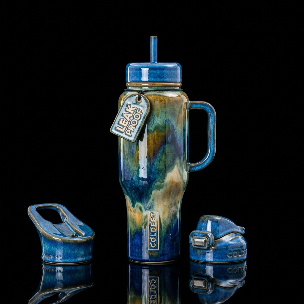 Glazed Ceramic, pottery, seamless, shiny, luxuriou... water bottle design