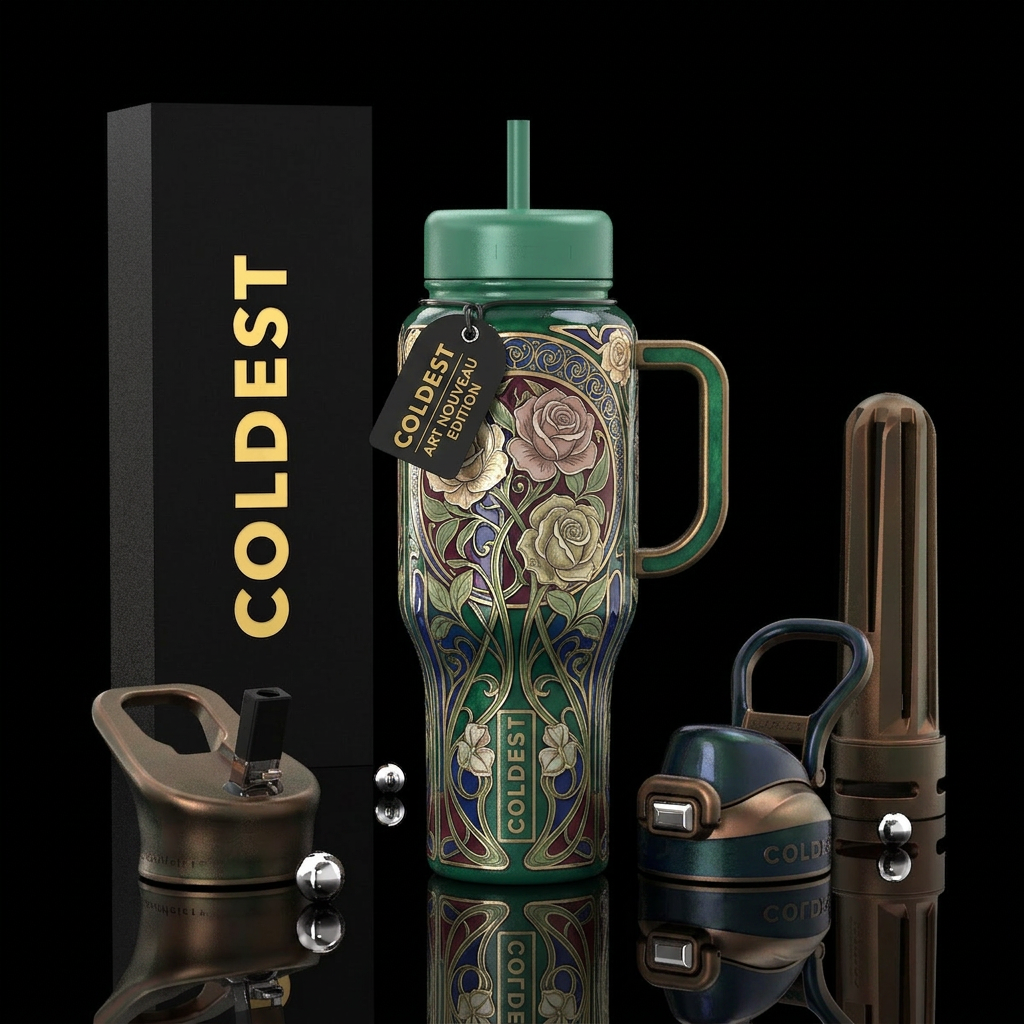 Pale, enamel, art nouveau, roses water bottle design