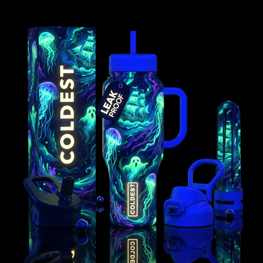 glowie, haunted, ocean, water bottle design