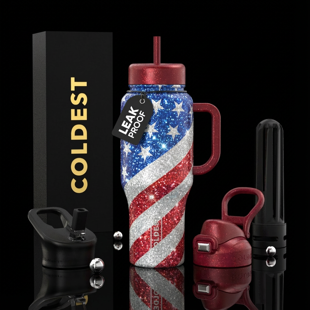 4th of july, sparkly water bottle design