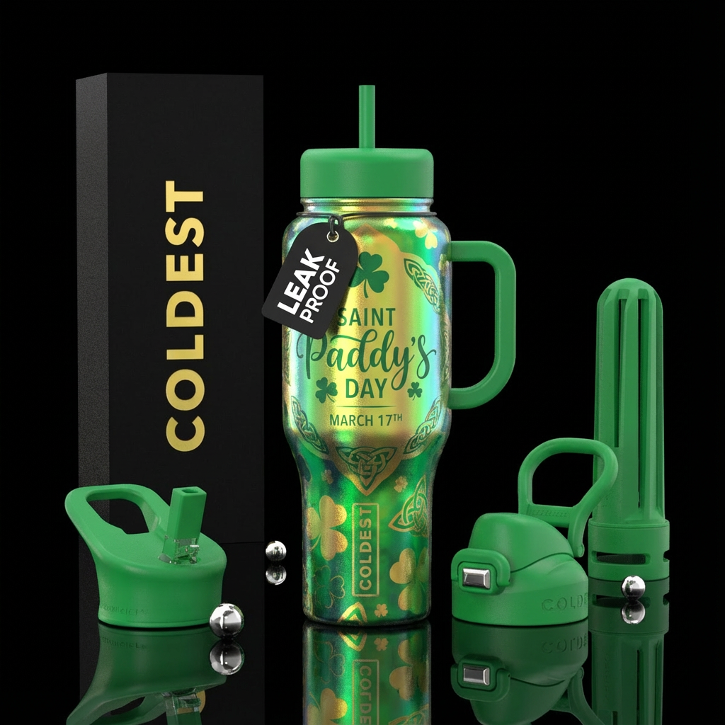 irridescent saint paddy's day March 17th water bottle design