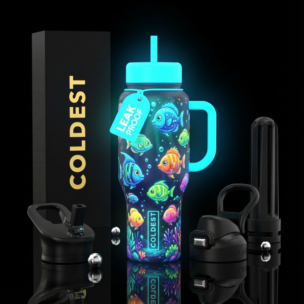 glowie, cartoon fish water bottle design