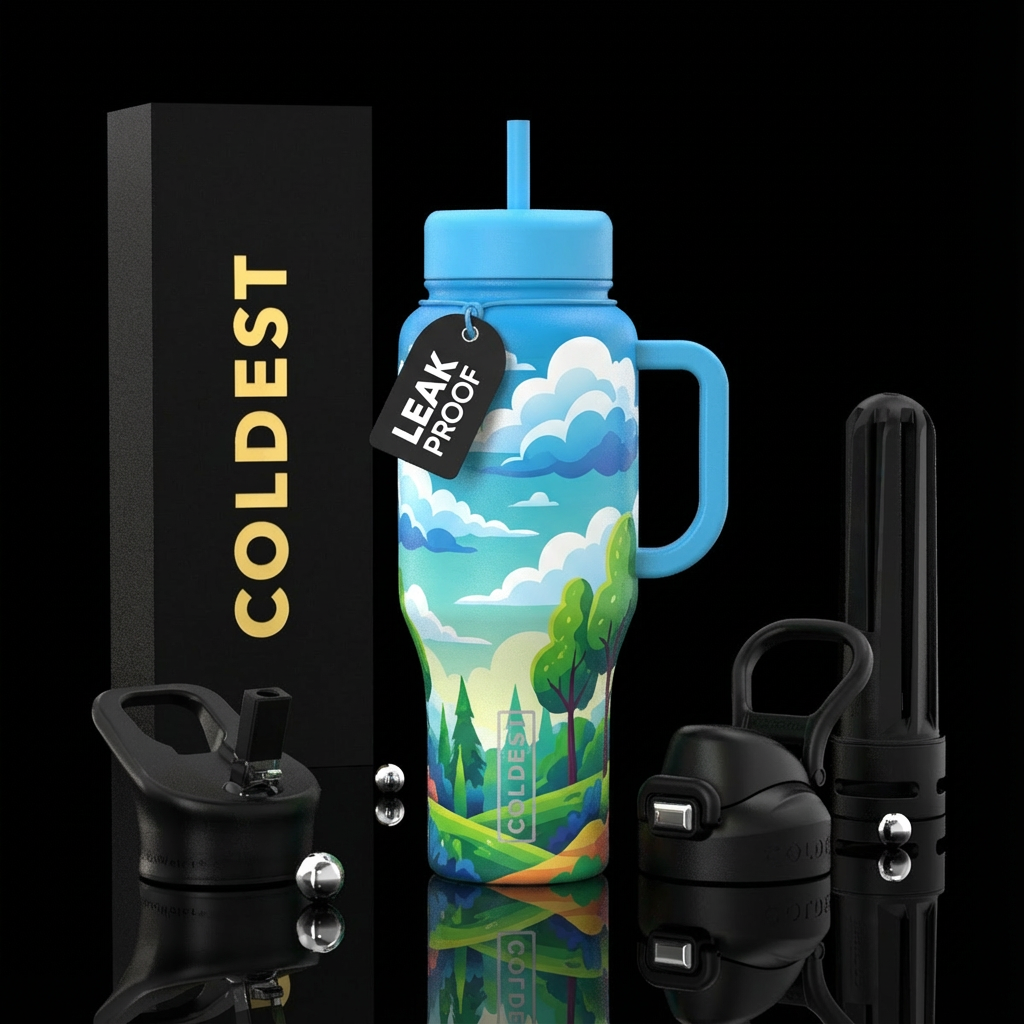 64 oz jug beautiul, clouds, trees water bottle design