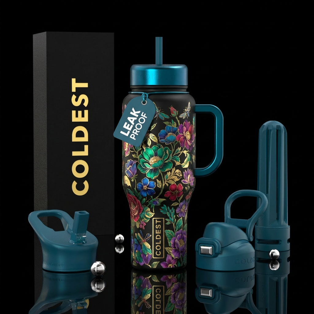 garden, luxurious with alot of color water bottle design