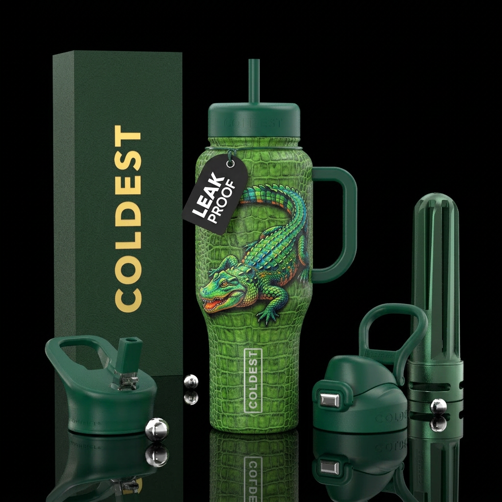 alligator and alligator skin water bottle design