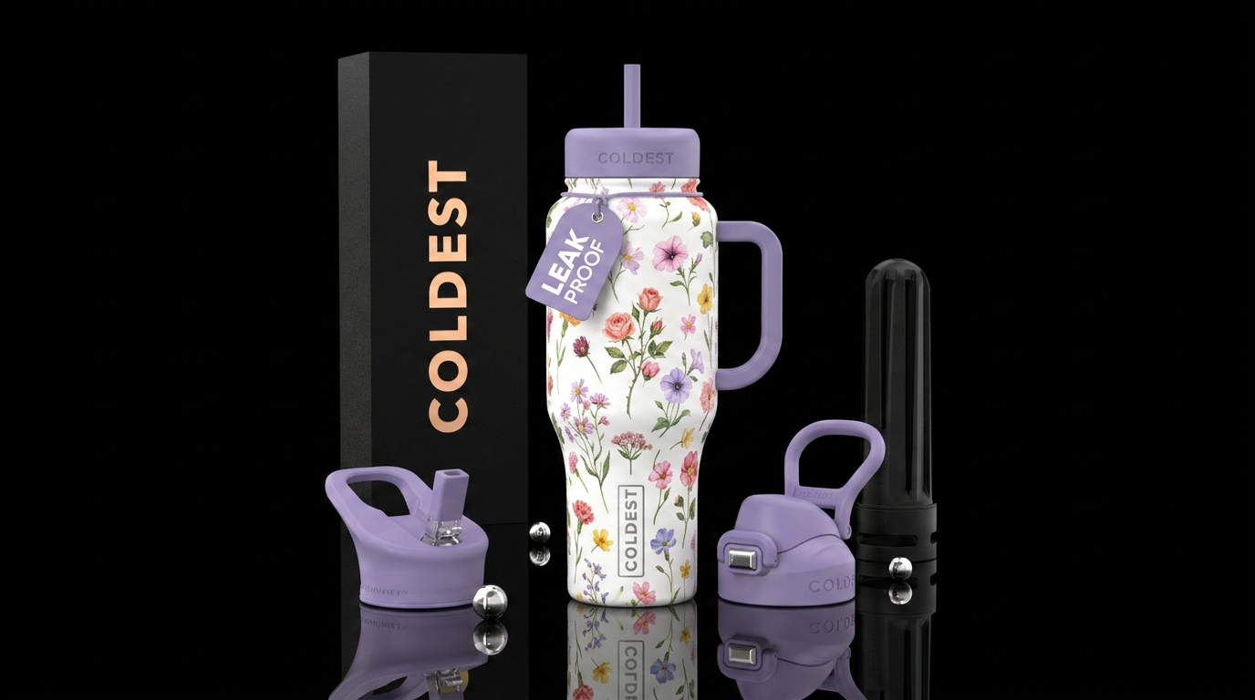 realism, delicate flowers water bottle design