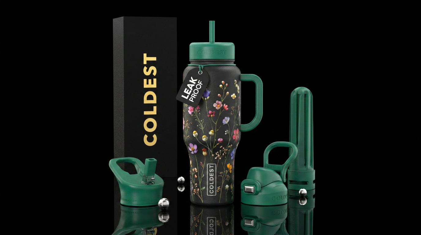 realism, delicate flowers water bottle design
