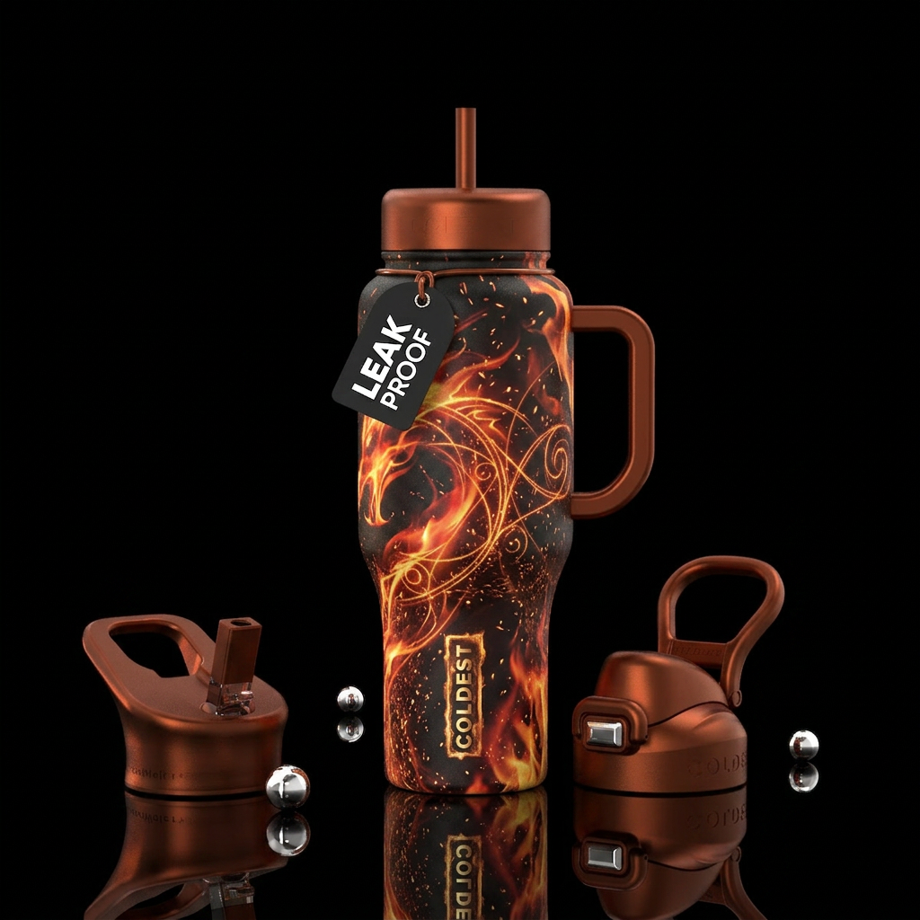Dragon fire, sparks, swirls, glowie water bottle design