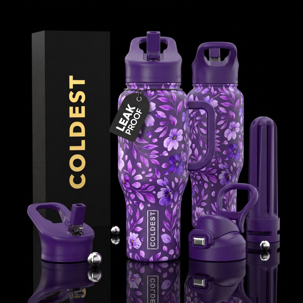 Purple petals.  Please show front and back of bott... water bottle design