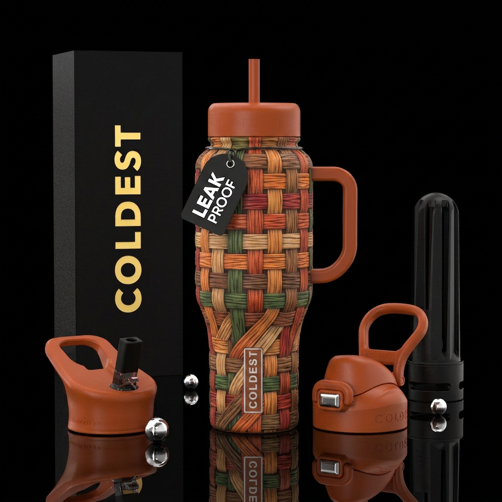 Basket weave pattern using complementary vibrant e... water bottle design