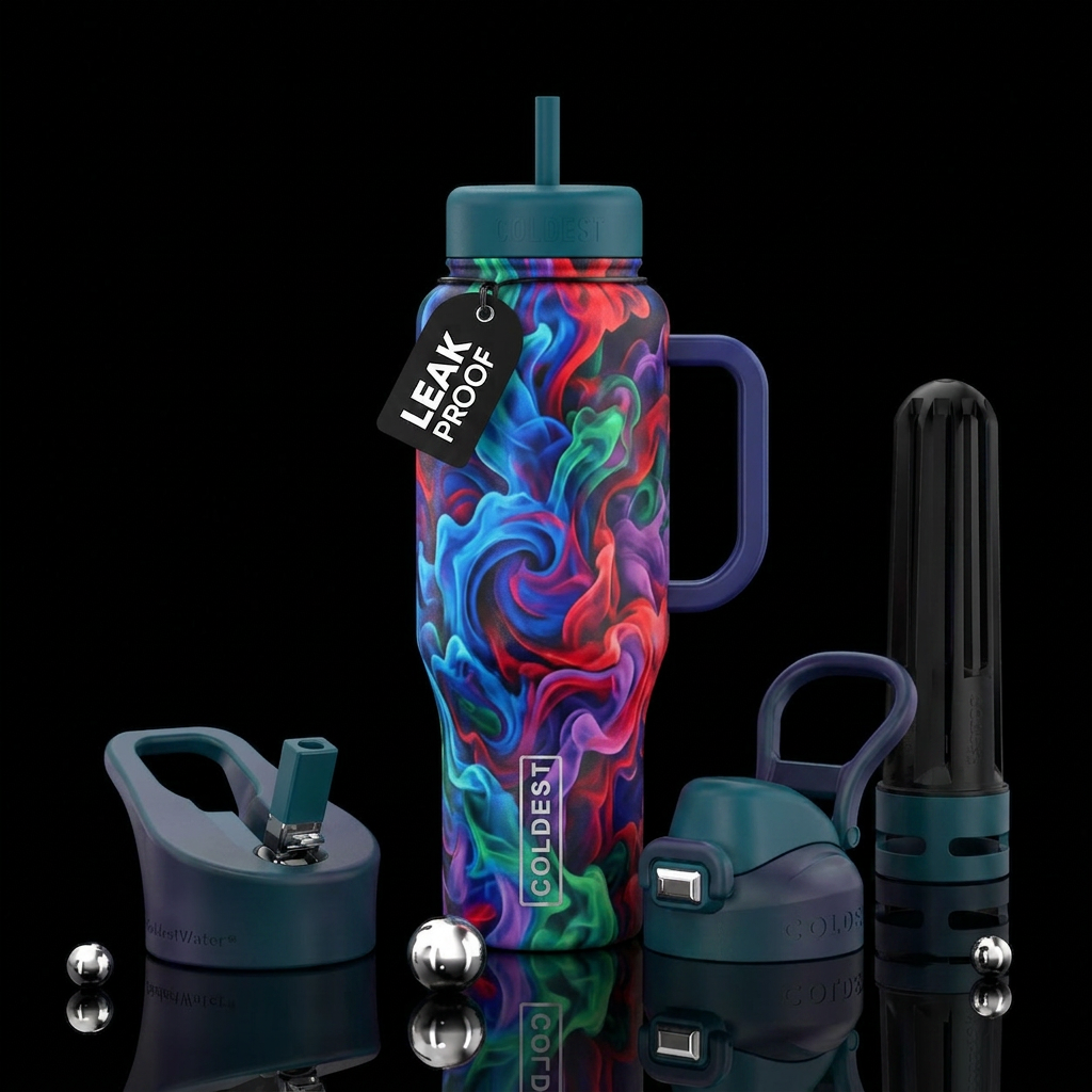 Psychedelic swirls.  Bold smoke-like swirls in a s... water bottle design