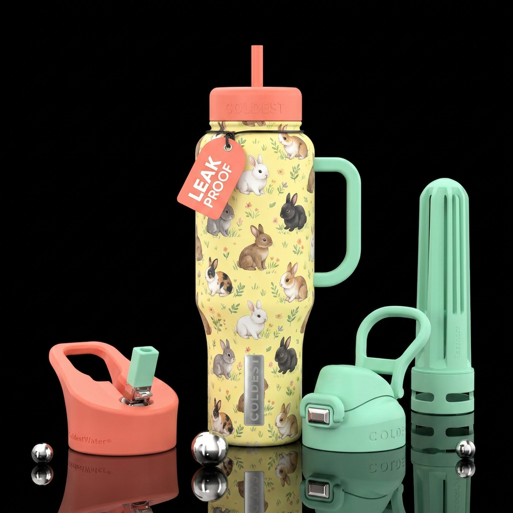 Baby bunnies.   Soft yellow background with flecks... water bottle design