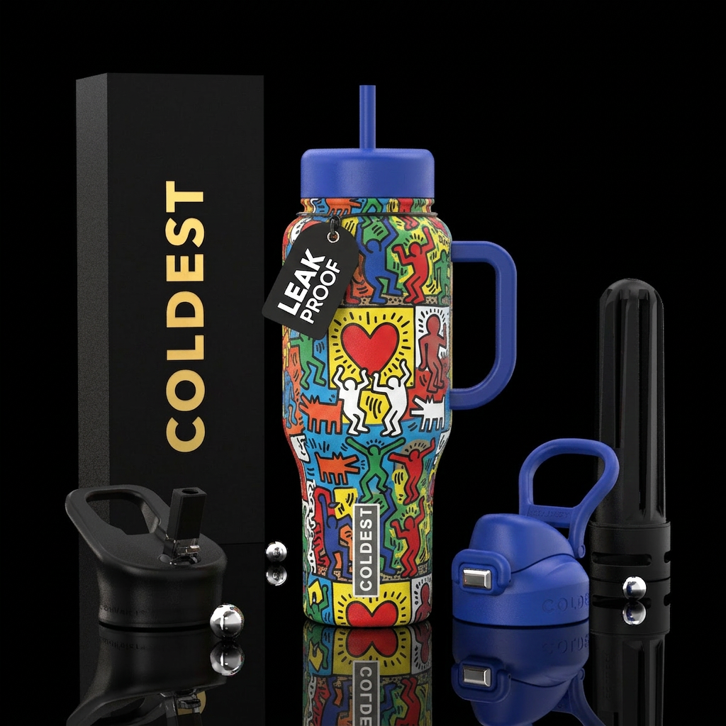 Keith haring style art water bottle design